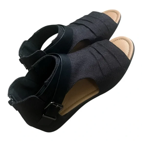 Comfortview summer sandals shoes 7.5 black canvas back zipper strap detail - Picture 4 of 16